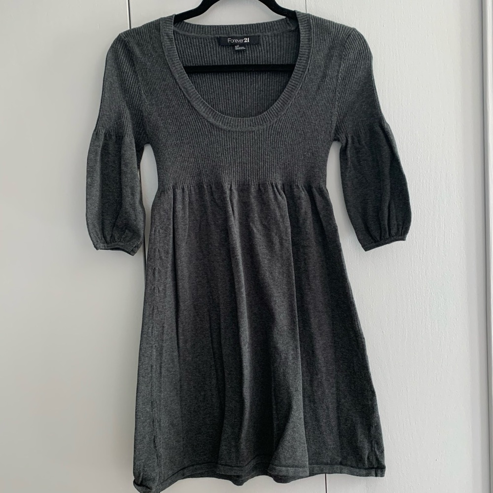 Grey Ribbed Sweater Dress